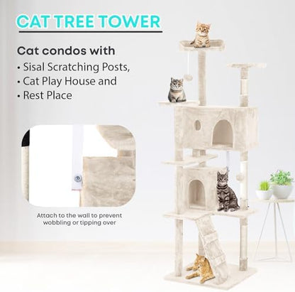 FDW | 70" Cat Tree Tower | Beige | Multi-Level Indoor Activity Center