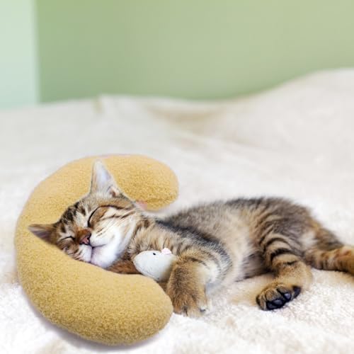 Andiker Pillows for Cats, U Shape Soft Fluffy Kitten Pillow to Lay On Cat Bed Pillow Ultra Soft Pet Pillow for Cat Fluffy Cats Pillows for Indoor Cats and Puppies to Improve Sleep Quality (Yellow)