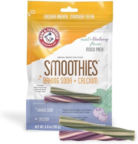 Arm & Hammer Smoothies Dental Dog Chews, Mint Blueberry Mix, 8 Ct