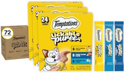 Temptations Creamy Puree Cat Treats, Chicken, Salmon & Tuna, 24 Count, 3pk