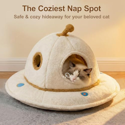 Cat House for Indoor Cats - 2 in 1 UFO Large Cat Bed Cave