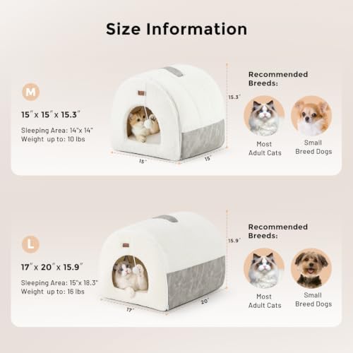ZOMISIA 2in1 Cat Bed Cave for Indoor Cats & Small Dog, with Washable Pillow