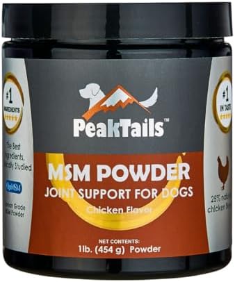 KALA HEALTH PeakTails Chicken Flavor MSM Powder for Dogs, US-Sourced, 1 lb