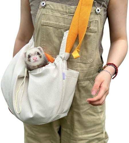 Ferret Sling Carrier, Front Backpack for Ferret Rabbit Puppy Kitten (Beige)