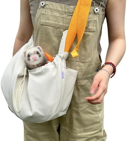 Ferret Sling Carrier, Front Backpack for Ferret Rabbit Puppy Kitten (Beige)