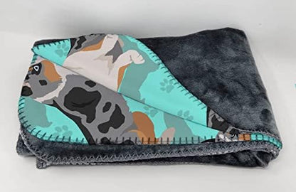 Caroline's Treasures MLM1016TBLT Blue Merle Welsh Cardigan Corgi Soft Travel Blanket with Bag Airplane Blanket, Indoor Outdoor Camping Blanket for Traveling, Picnics, Beach Trips, Concerts