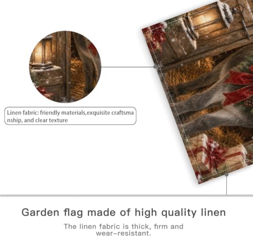 Christmas Donkey Garden Flag 12x18 Inch Merry Holiday Wreath Bow Lantern Gifts Snowy Barn Rustic Farmhouse Outdoor Yard Lawn Porch Double Sided Banner Winter Welcome Decor