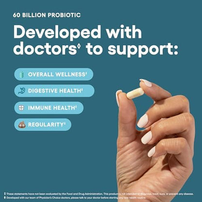 Physician's CHOICE Probiotics 60 Billion CFU - 10 Strains + Organic Prebiotics - Immune, Digestive & Gut Health - Supports Occasional Constipation, Diarrhea, Gas & Bloating - for Women & Men - 60ct