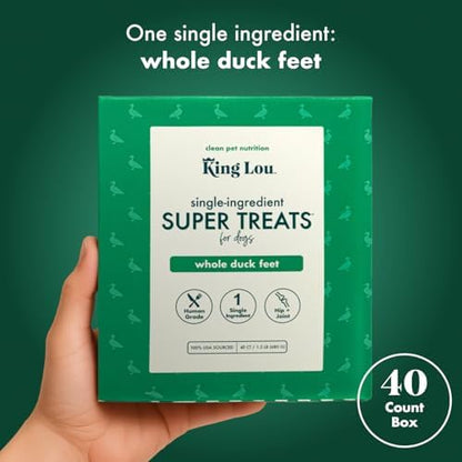 King Lou Pets Whole Duck Feet for Dogs, Dehydrated Treats, 40 Count