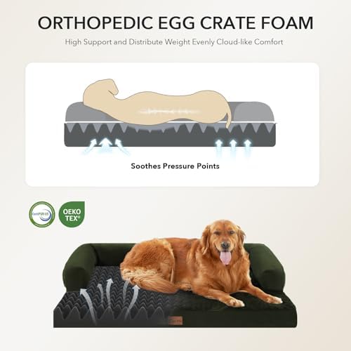 Orthopedic Washable Dog Bed for Medium Dogs, 35x22in, Olive Green