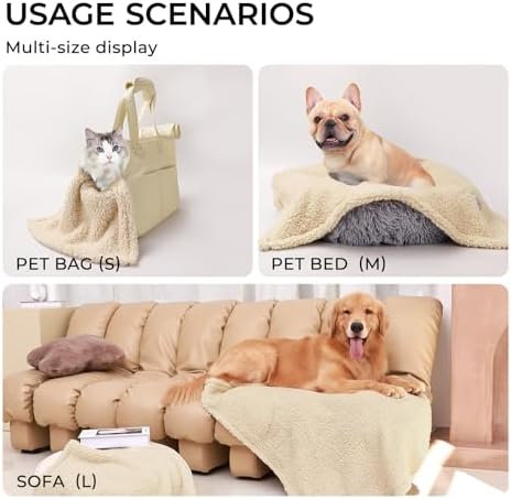 1 Pack 3 Calming Blankets Fluffy Premium Fleece Pet Blanket Soft Sherpa Throw for Dog Puppy Cat Beige Large (41" x31'')