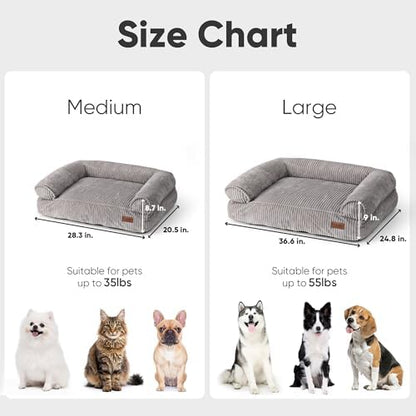 FUKUMARU Dog Couch Bed, Corduroy Cozy Cat Bed, Waterproof, Washable Cover