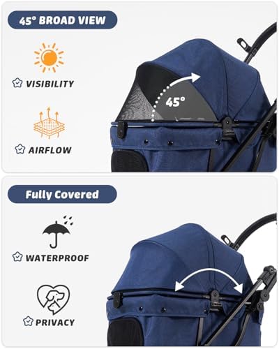 797Audio Dog Stroller for Small Medium Dogs, Pet Stroller for Cats Puppy Up to 121lbs,Foldable,One Click Folding,4 Wheel Shock Absorption,Adjustable Canopy with Sun Shades,Removable Washable Pad(Blue)
