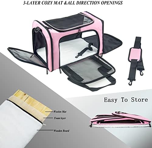 Soft Sided Carrier for Small Medium Cats Dogs,TSA Airline Approved Collapsible Travel Pet Carrier Medium Pink