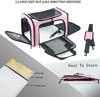 Soft Sided Carrier for Small Medium Cats Dogs,TSA Airline Approved Collapsible Travel Pet Carrier Medium Pink