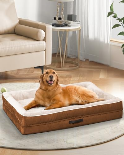 Upvilla Orthopedic Dog Bed XXL, Four-Sided Dog Sofa, Washable Cover, Brown
