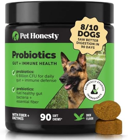 Pet Honesty Dog Probiotics Chews for Gut & Digestive Health, 90ct, Duck
