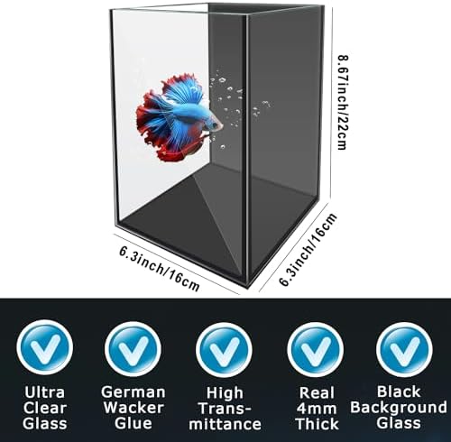 Glass Betta Aquarium Starter Kits 1.5 Gallon Small Fish Tank, Betta Fish Tank with LED Light, Power Filter, Black. 4mm Glass
