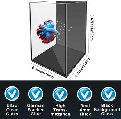 Glass Betta Aquarium Starter Kits 1.5 Gallon Small Fish Tank, Betta Fish Tank with LED Light, Power Filter, Black. 4mm Glass