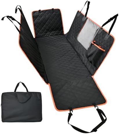 Amazon Basics Dog Car Seat Cover for Back Seat, Scratch-Resistant Nonslip Hammock with Side Flaps and Seatbelt Openings for Cars, SUVs, and Trucks, Black