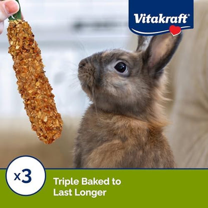 Vitakraft Crunch Sticks Rabbit Treat - Triple-Baked Rabbit Chews with Natural Wood Center - Crunchy & Nutritious Treats for Small Animals (Carrot and Honey, Pack of 6)