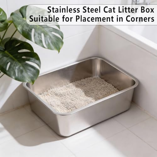 Stainless Steel Litter Box Medium for Cats,Metal Cat LitterBox