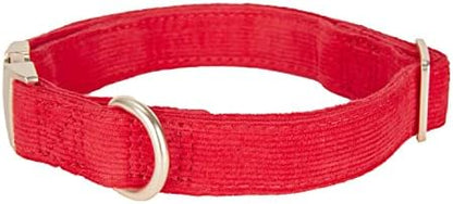 Soft Corduroy Fibric Dog Collar with High Grade Metal Buckle, for Large Dogs.(Red,Large:17-26")