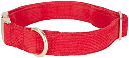 Soft Corduroy Fibric Dog Collar with High Grade Metal Buckle, for Small Dogs.(Red,Small:10-15")
