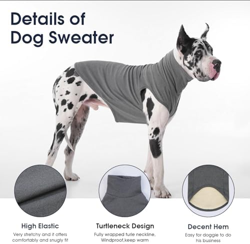 IECOii 4XL Dog Sweater - Stretch Fleece Sweater with Turtleneck,Grey