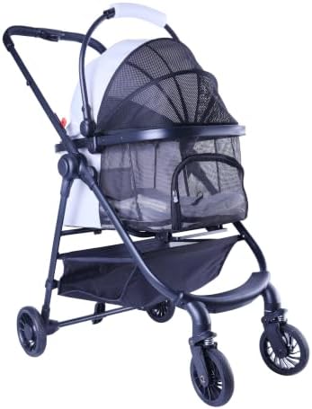 Front Full-Window pet Stroller with Detachable Carrier,4 Wheels for Cats & Dogs, with Storage Basket,Cup Holder, Travel Puppy/Cats Stroller.