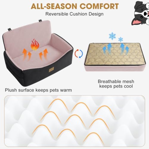 JOEJOY Dog Car Seat for Large Medium Sized Dogs Under 55 lbs, Dog Booster Seat for 2 Small Dogs with Detachable Washable Cover, Memory Foam Pet Car Seat with 2 Safety Belts and Storage Pockets