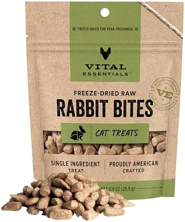 Vital Essentials Freeze Dried Cat Treats, Rabbit Bites, 0.9 oz Bag
