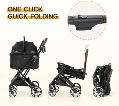 X2 Pet Stroller Dog Cat Stroller for Small Pets Detachable Carrier, Black