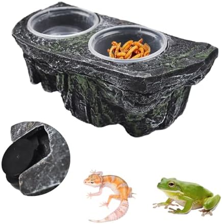 PINVNBY Reptile Feeding Ledge with Suction Cups,Crested Gecko Feeder Ledges with 2 Pcs Water & Food Bowls Double Lizard Dish Bearded Dragon Tank Accessories for Geckos Chameleon Spider Snake