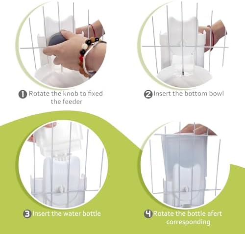 Hanging Cage Auto Pet Food Bowl Water Bottle Dispenser, 1L, Grey