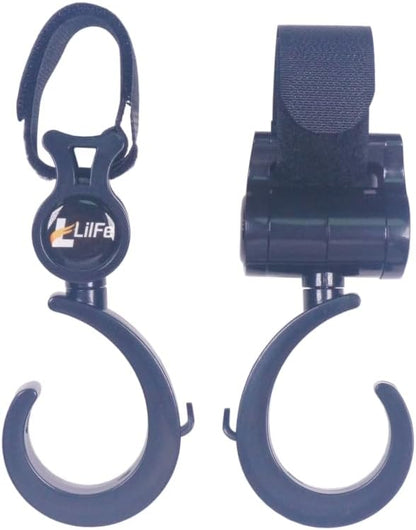 Baby Stroller Hooks for Hanging, Multipurpose Stroller Straps with Durable Stylish Stroller Clips for Diaper Bags, Perfect Mummy Hook for Stroller, Walker and Shopping (Black 2 pcs)