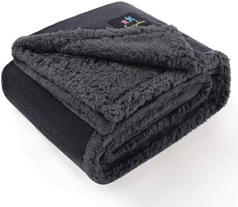Luciphia Waterproof Bed Blanket Washable,Soft Sherpa Fleece Puppy Reversible Throw Blankets for Small Dog Cat,Furniture Cover Protector Couch Bed from Liquid Pee and Pet Fur, Grey, 40" x 28"