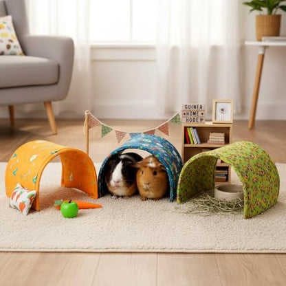 BreezeHug 4 Pcs Guinea Pig Tunnels Foldable Hideout Rabbit,Forest Animals