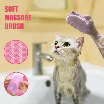 Cat Brush for Grooming Pink Towel