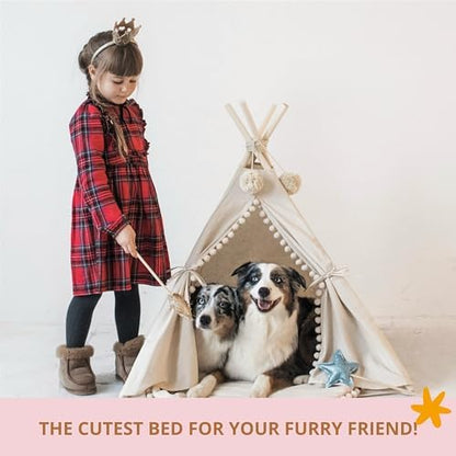 MINICAMP Pet Teepee Bed for Dogs and Cats – Cozy Indoor Dog Tent with Natural Cotton– Luxury Pet House & Hideaway Bed for Small to Large Dogs, Cats & Small Animals - Made in EU (Large)