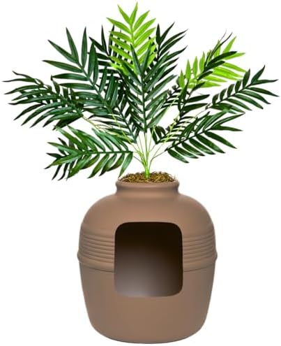 Good Pet Stuff Original Hidden Litter Box Planter, Decorative Cat Litter Enclosure with Carbon Filter, Artificial Palm Plant, Upgraded Design, Easy to Clean, Base Kit, Mocha Brown