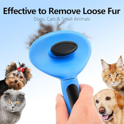 Self Cleaning Deshedding Slicker Brush for Dogs & Cats, Blue