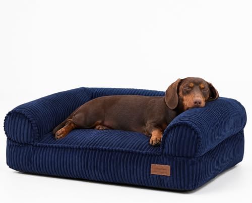 FUKUMARU Dog Couch Bed, Corduroy Cozy Cat Bed, Waterproof, Washable Cover
