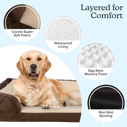 PETMAKER Orthopedic Dog Bed - 42in Dog Couch Bed with Supportive Wraparound Bolster and Removable Washable Cover - Egg-Crate Foam Extra Large Dog Bed for Pets up to 65lbs - Dog Products (Brown)