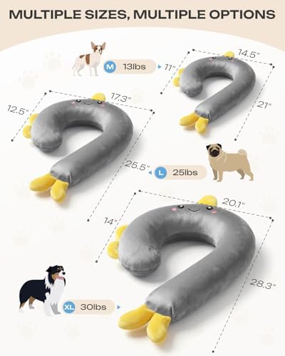 Dog Calming Pillow, Soft Pet Pillows for Small Dogs and Cats, Washable Fluffy Cozy Sleep Dog Neck Pillow, Dog Bed Pillow for Senior Pup Puppy Kitten(M Gray)
