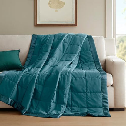Madison Park Down Alternative Twin Size Blanket for Bed, Satin Trim, Teal