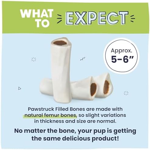 Pawstruck Large 5-6" Filled Dog Bones, Peanut Butter Flavor - Made in USA, Long Lasting Stuffed Femur for Aggressive Chewers, Dental Treat - Pack of 3, Packaging May Vary
