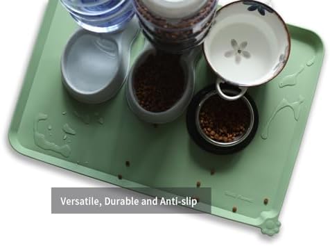 Hoki Found X-Large Silicone Pet Feeding Mats - Non Slip Dog Cat Bowl Mats - Waterproof for Carpet - Jade
