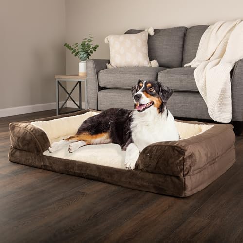 PETMAKER Orthopedic Dog Bed - 42in Dog Couch Bed with Supportive Wraparound Bolster and Removable Washable Cover - Egg-Crate Foam Extra Large Dog Bed for Pets up to 65lbs - Dog Products (Brown)