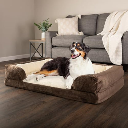 PETMAKER Orthopedic Dog Bed - 42in Dog Couch Bed with Supportive Wraparound Bolster and Removable Washable Cover - Egg-Crate Foam Extra Large Dog Bed for Pets up to 65lbs - Dog Products (Brown)